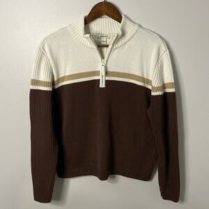 St. Johns Bay Brown/Cream Vintage Quarter Zip Sweater Size XL